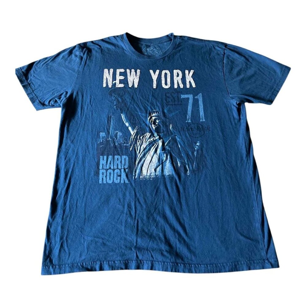 Hard Rock Cafe New York Shirt Mens‎ Large Blue Statue Liberty Graphic Tee
